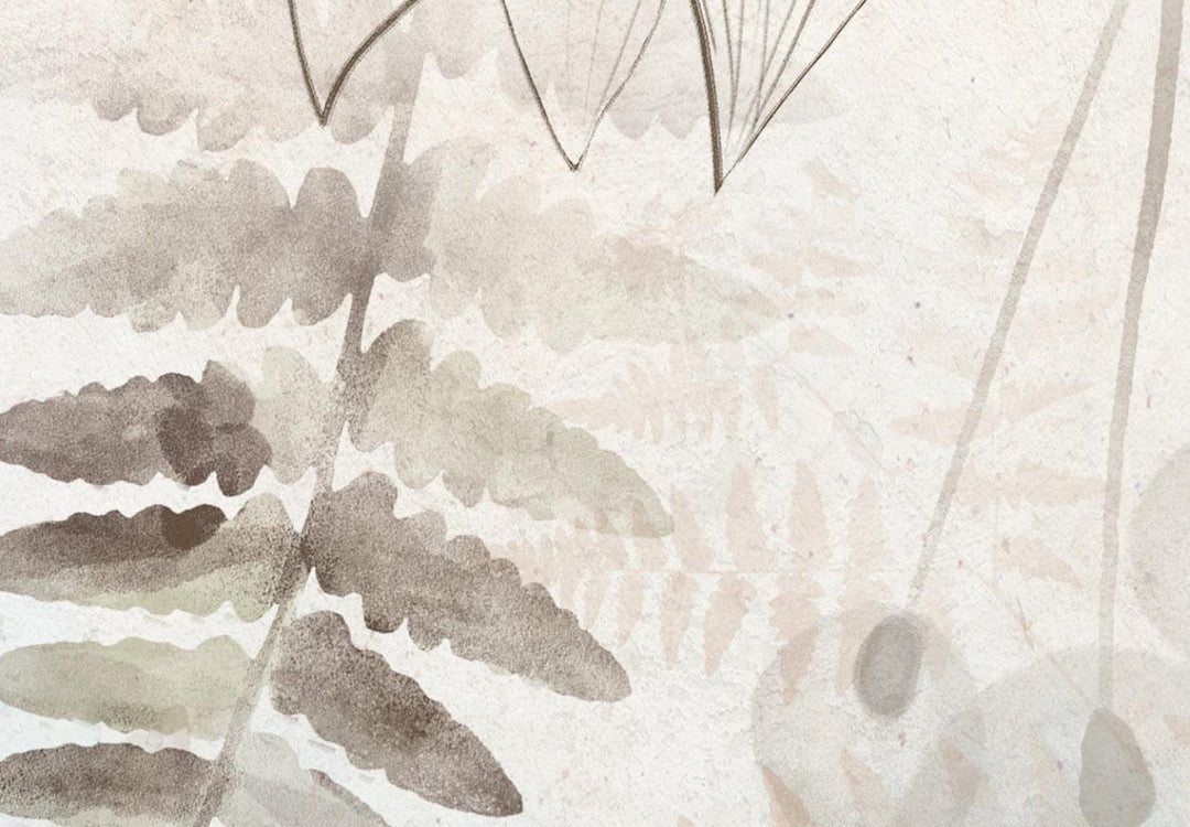 Apaļa glezna - Brūni kaltēti ziedi un papardes lapas, 148680 G-ART