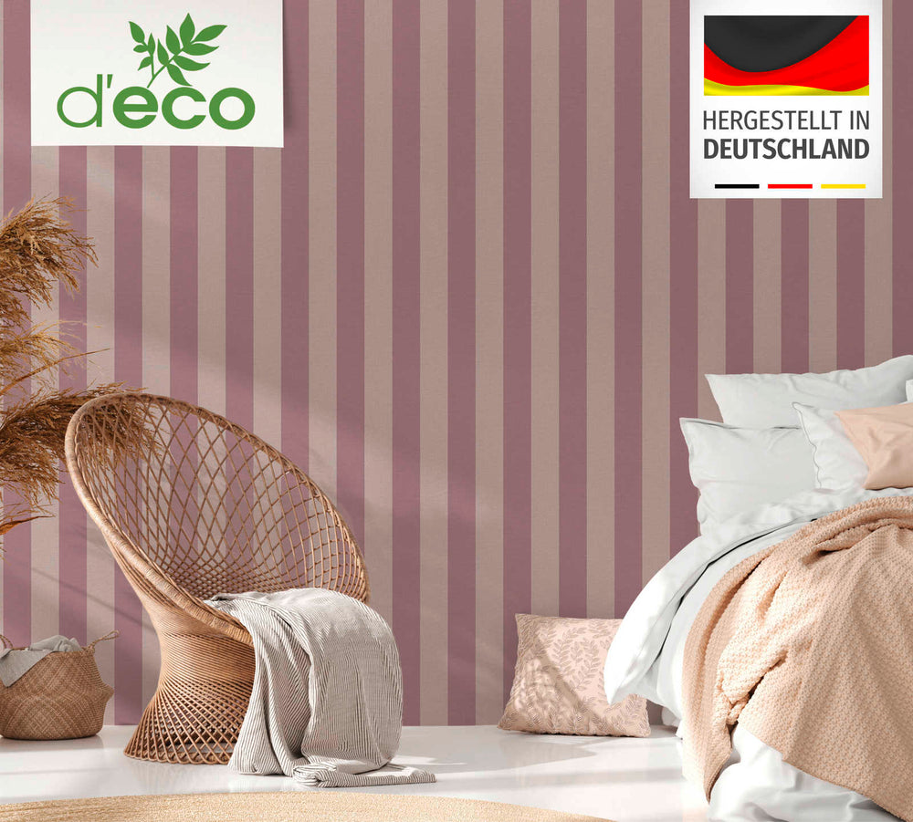 Ekoloģiskas svītrainas tapetes, bez PVC: violetos toņos - 386654 AS Creation
