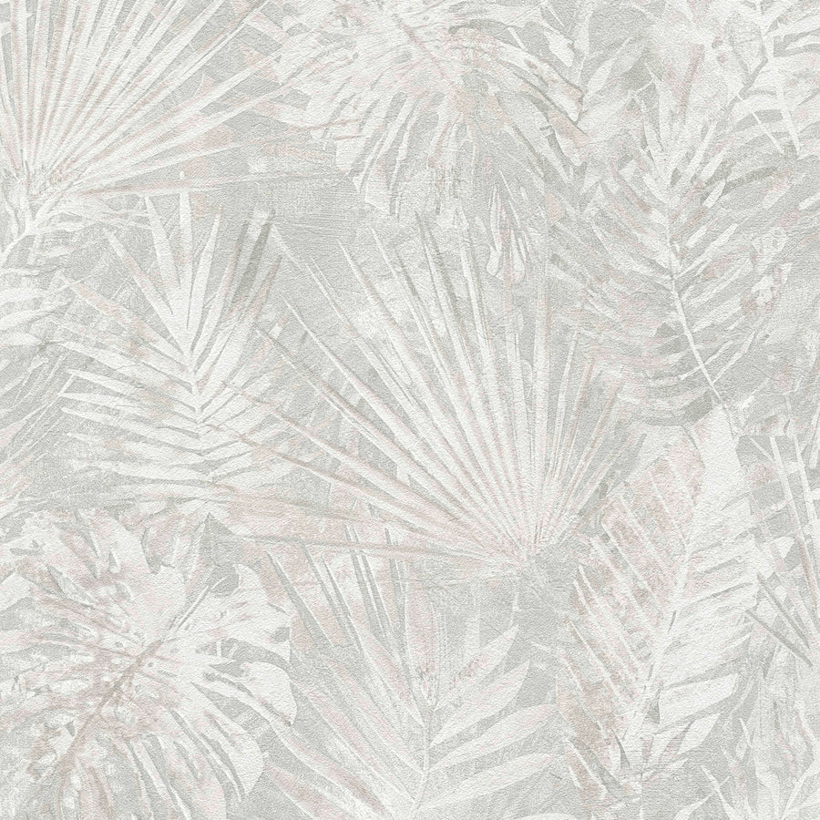 Ekoloģiskas tapetes ar džungļu lapām, bez PVH, gaiši pelēkā - 386384 AS Creation