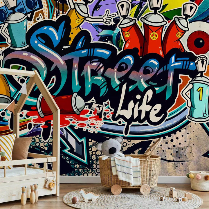 Fototapetes ar grafiti un uzrakstiem dažas toņos - Ielas dzīve G-ART