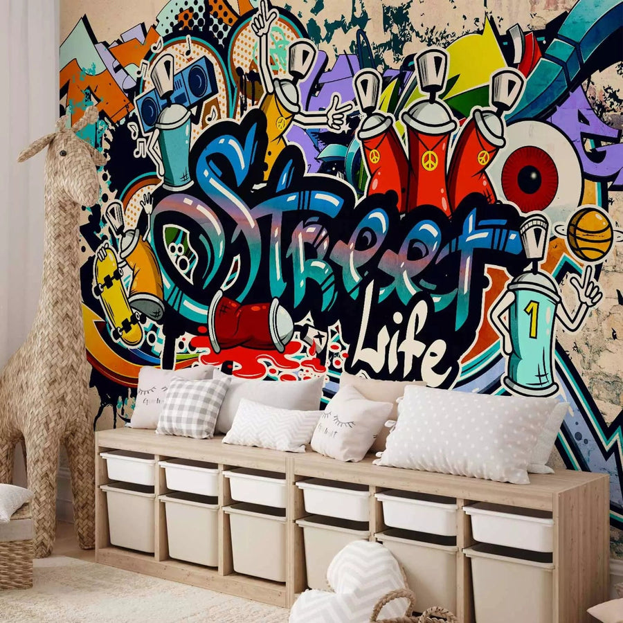 Fototapetes ar grafiti un uzrakstiem dažas toņos - Ielas dzīve G-ART