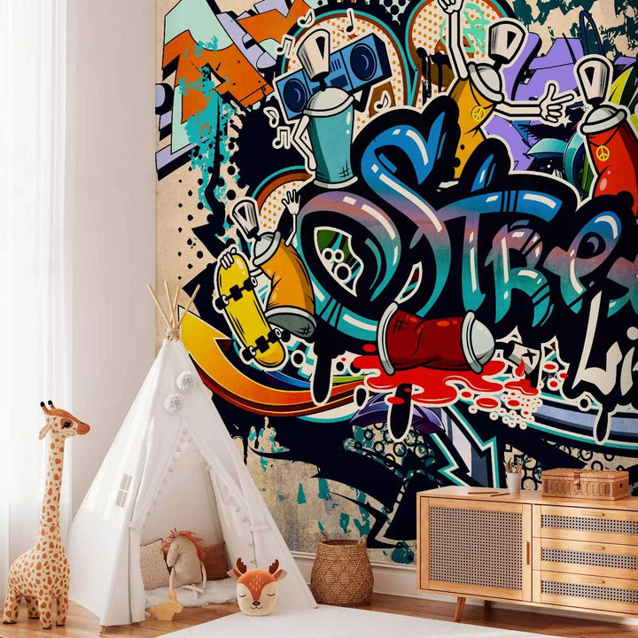 Fototapetes ar grafiti un uzrakstiem dažas toņos - Ielas dzīve G-ART
