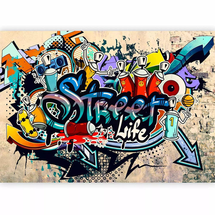 Fototapetes ar grafiti un uzrakstiem dažas toņos - Ielas dzīve G-ART