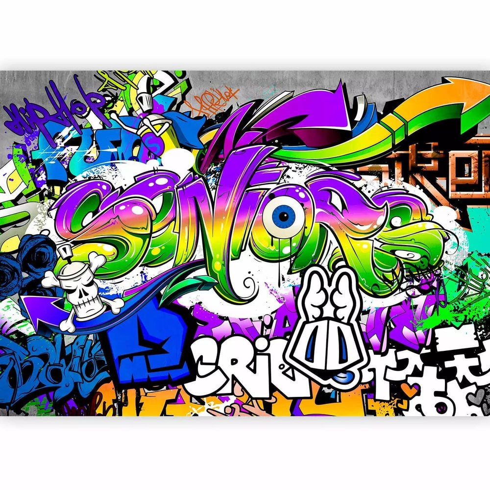 Fototapetes pusaudzim  ar grafiti un uzrakstiem zilos toņos, 64602  G-ART