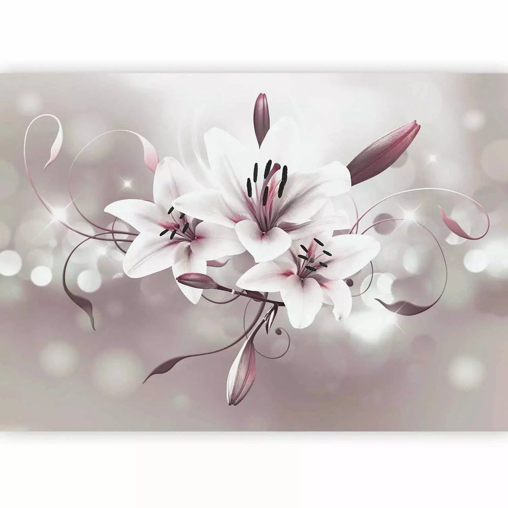 Fototapetes ar lilijam - Baltas lilijas uz pelēka fona - 64638 G-ART