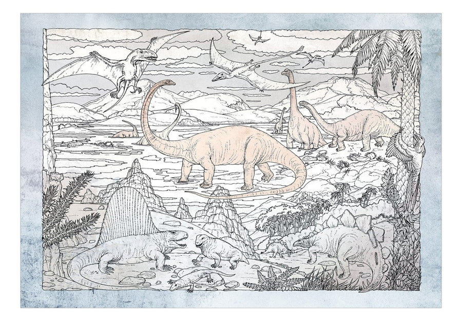 Bērnu fototapetes - Ar roku zīmēti dinozauri pasteļkrāsāsās G-ART