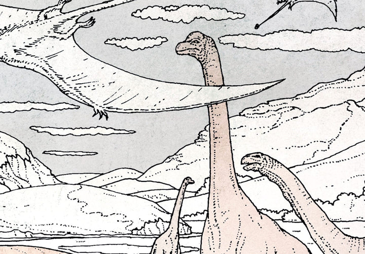 Bērnu fototapetes - Ar roku zīmēti dinozauri pasteļkrāsāsās G-ART