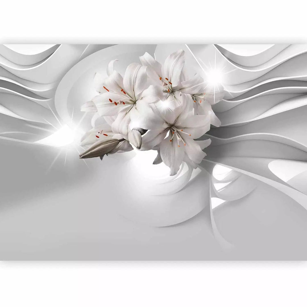 Fototapetes ar ziediem - Karaliskās lilijas uz pelēka fona - guļamistabai G-ART