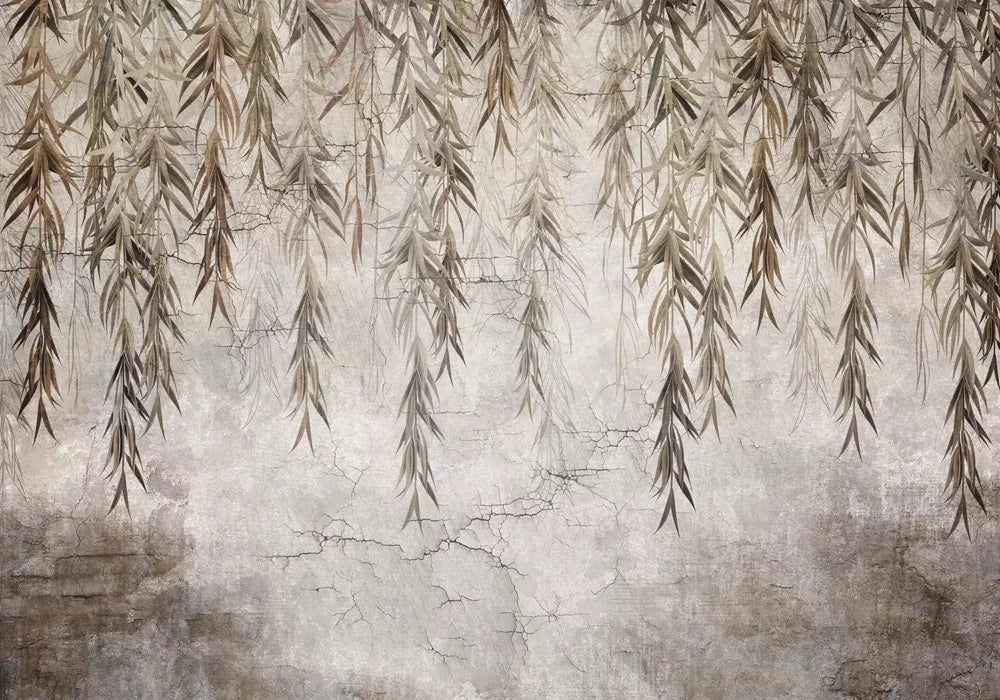 Fototapetes ar brūnām lapām novecojoša stilā ar dekoratīvam plaisām G-ART