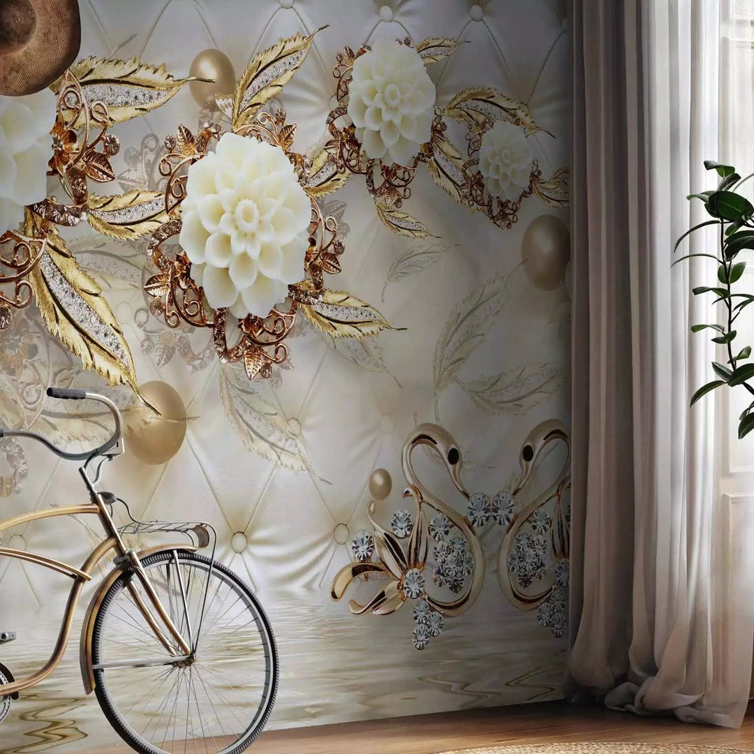 Fototapetes - Greznums - abstrakcija ar zelta ornamentiem G-ART
