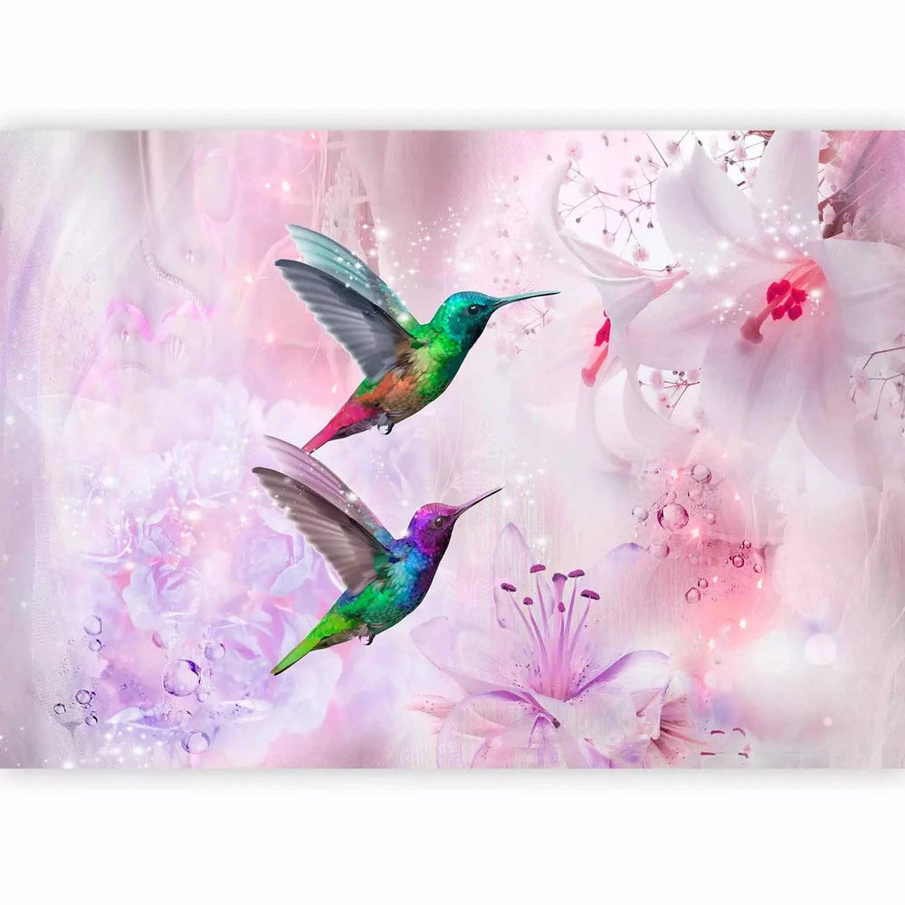 Fototapetes -  Krāsaini kolibri  - rozā kompozīcija ar lilijām G-ART