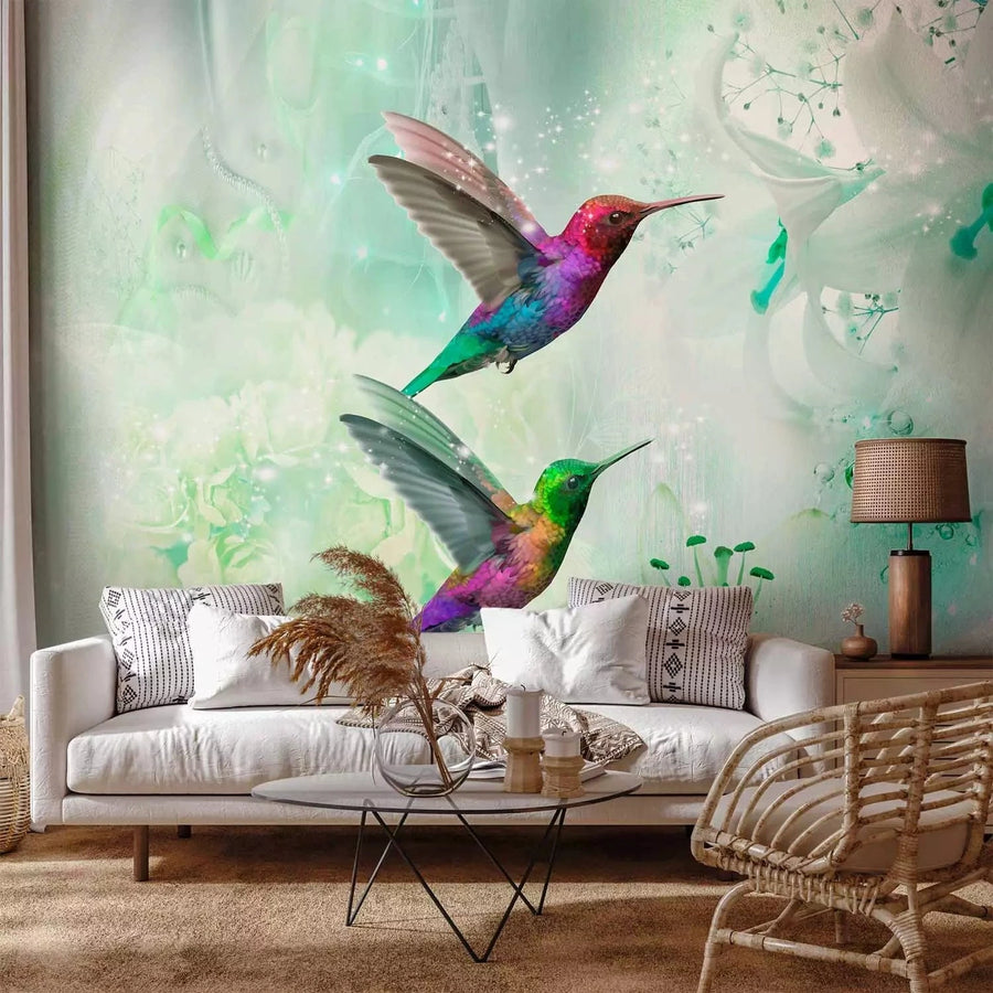 Fototapetes - Krāsaini kolibri uz zaļa fona - pasūtīt online G-ART
