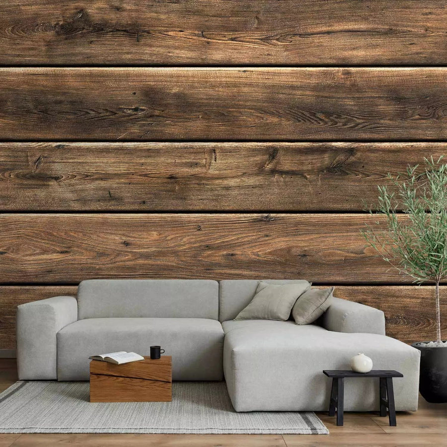 Fototapetes guļamistabai ar dabīga koka imitāciju brūna krāsā G-ART