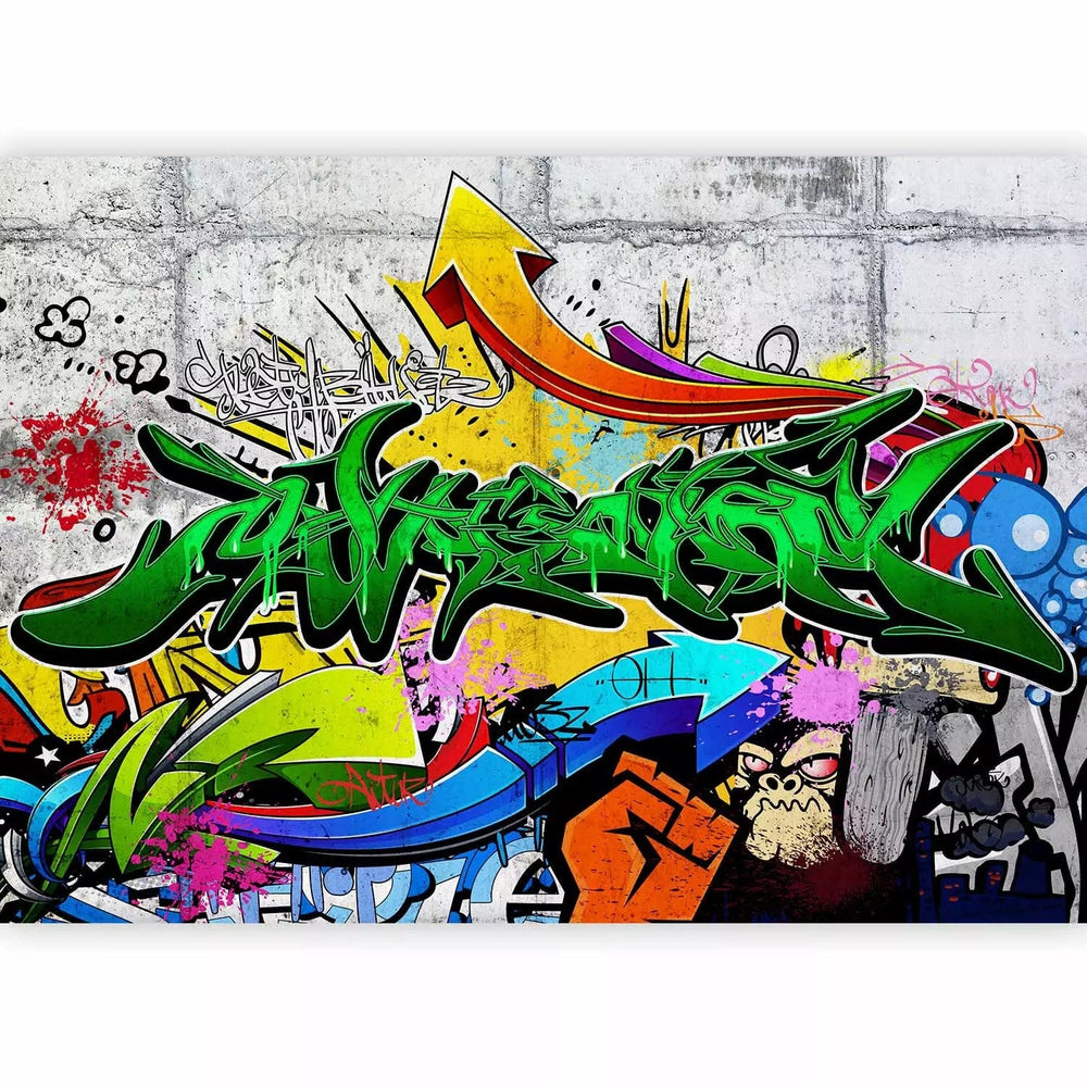 Zaļas fototapetes ar grafiti uzrakstiem uz sienas - Pilsētas grafiti G-ART