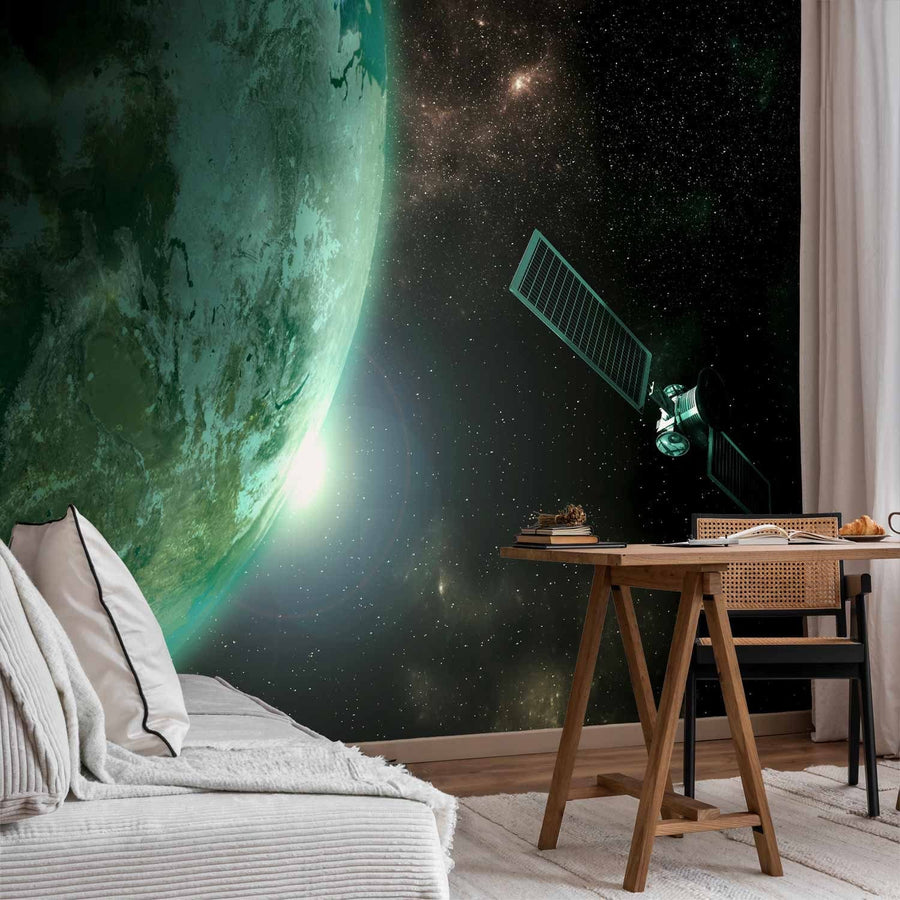 Fototapetes - Visums, kosmosa ainava - zaļa Zeme un satelīts G-ART