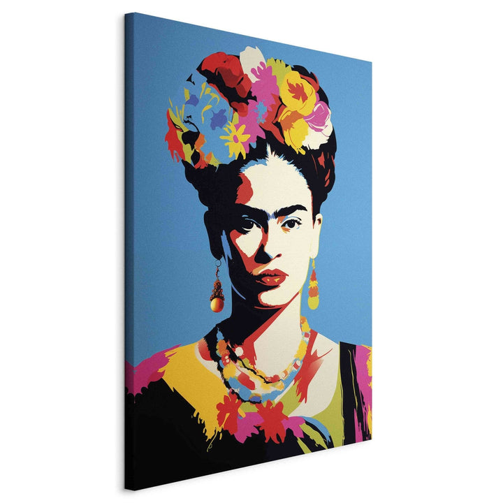 Frida Kahlo - sievietes portrets popārta stilā uz zila fona, 152234, liels izmērs G-ART