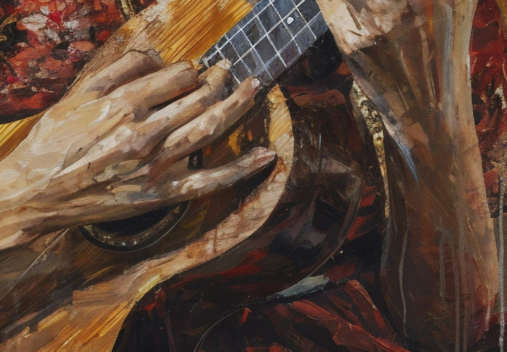Frida Kalo - Sievietes portrets, kas spēlē uz ukuleles brūnos toņos, 152208, lielformāta G-ART