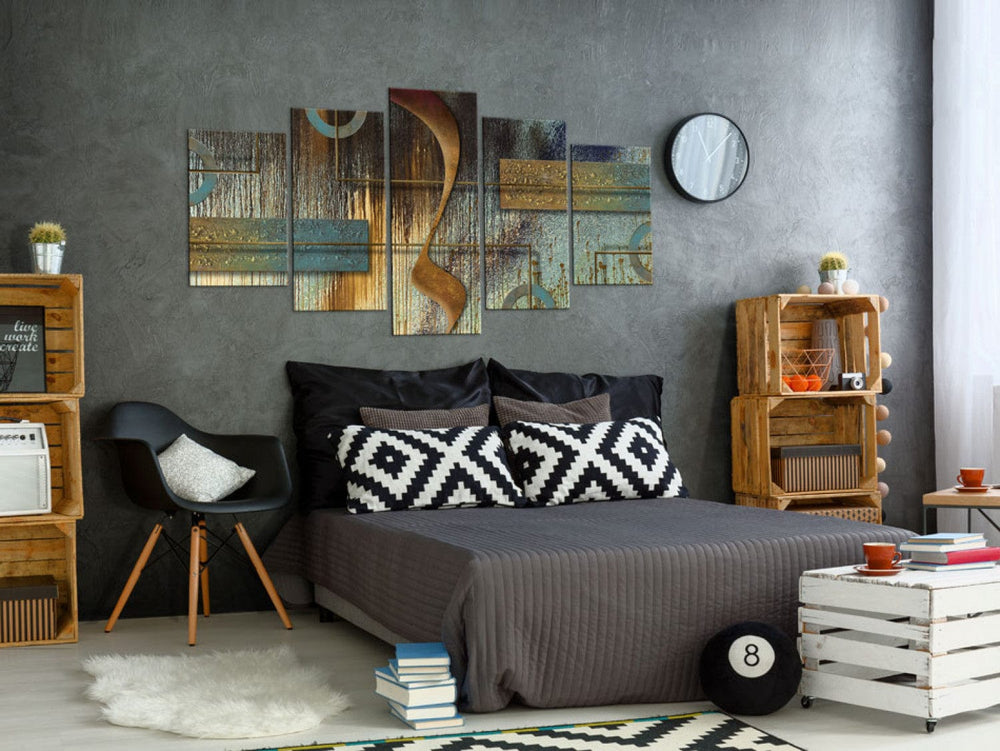 Glezna ar abstrakciju brūnā un tirkīzā krāsā, 91940 G-ART