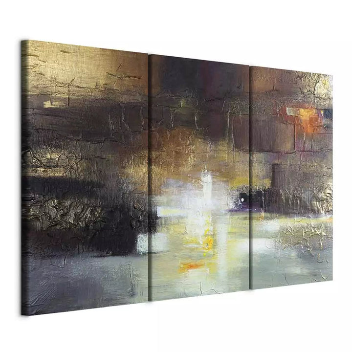 Kanva ar abstrakta rakstu ar pamatu zeltā krāsā - Greznuma elpa, (x 3) ART XL