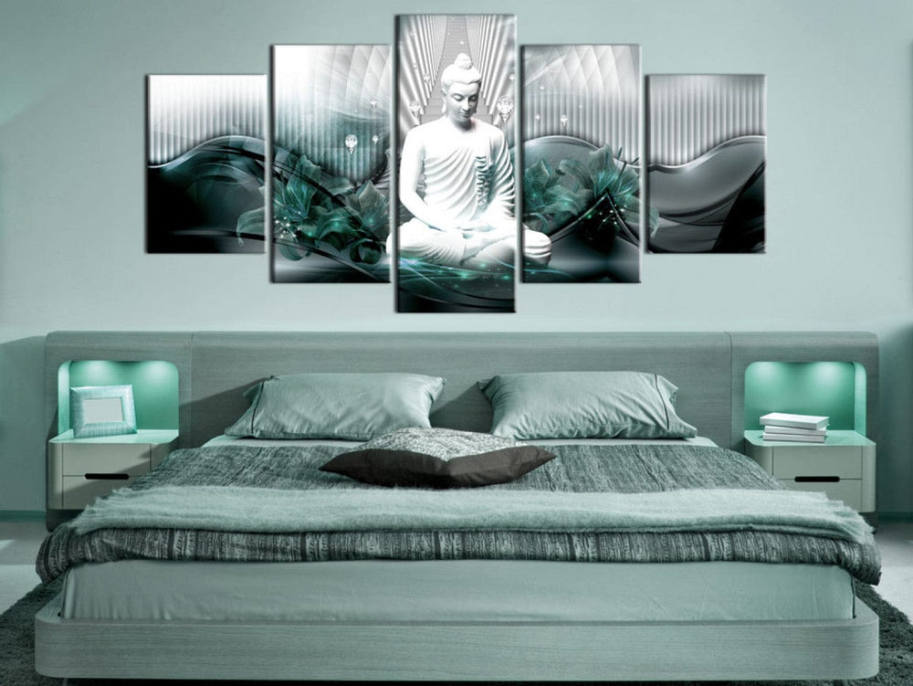 Glezna ar Budu pelēkā un tirkīzā krāsā - Azūra meditācija, 91097 G-ART