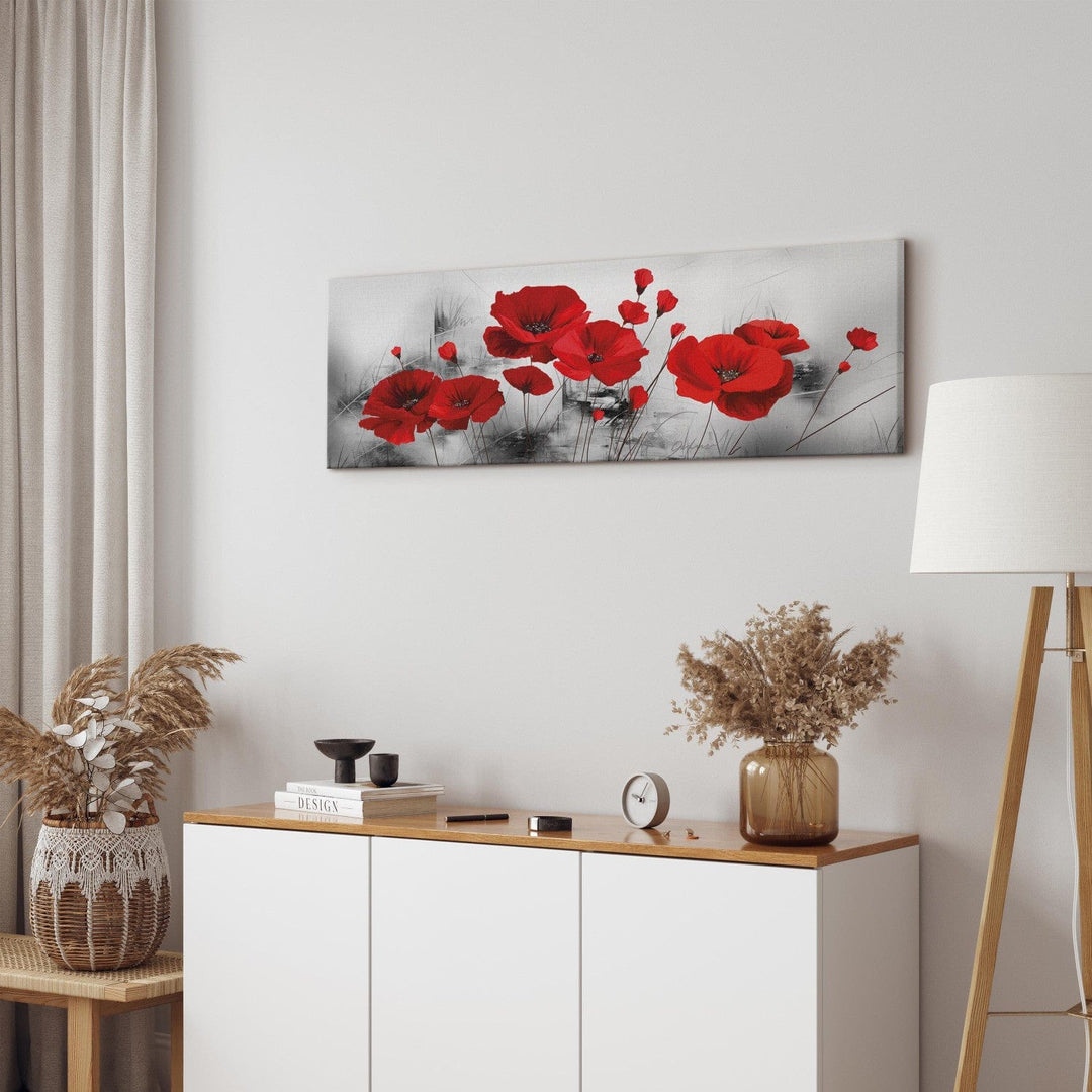 Glezna ar sarkanam magonēm uz pelēka fona, 94785 G-ART