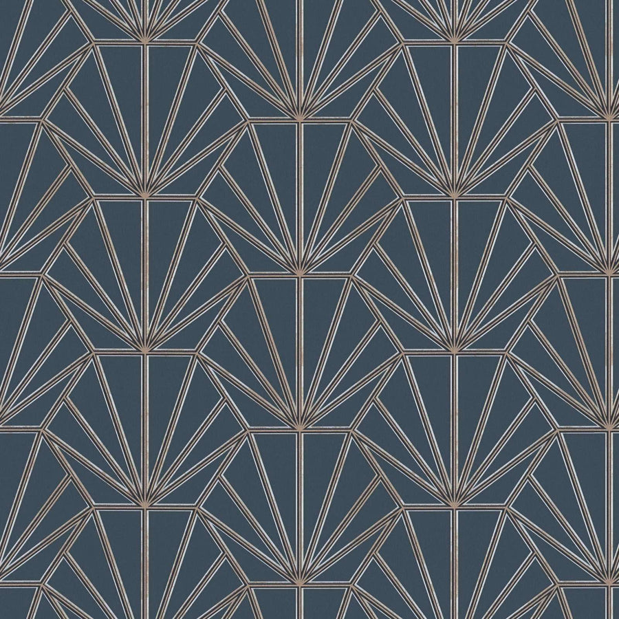 Tapetes Art Deco stila ar retro izskatu zilā un zeltā krāsā AS 375283 AS Creation