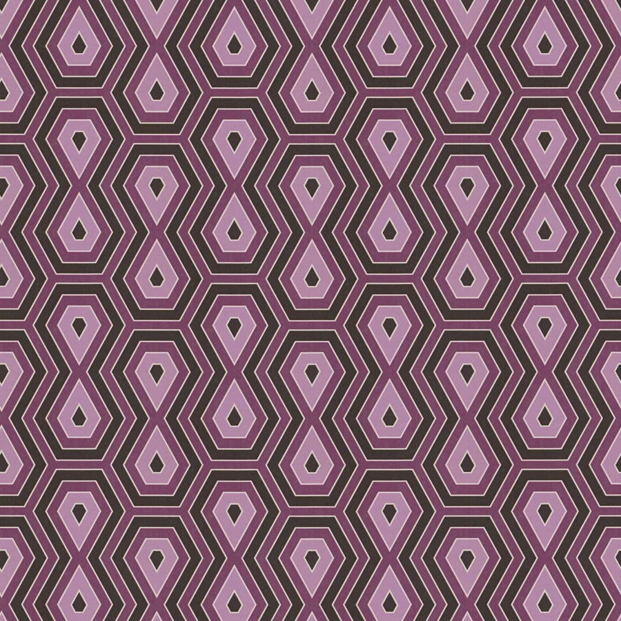 Tapetes violeta un vecā rozā krāsā ar grafisku dizainu retro stilā AS Creation
