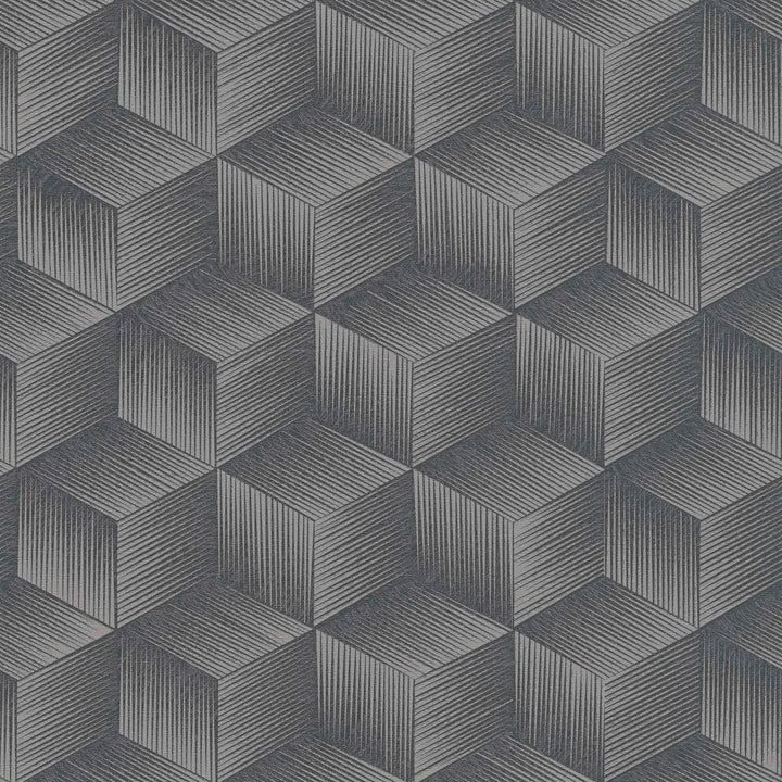 Ekoloģiskās tapetes ar 3D kvadrātveida rakstu: pelēkā, melnā, 385064 AS Creation