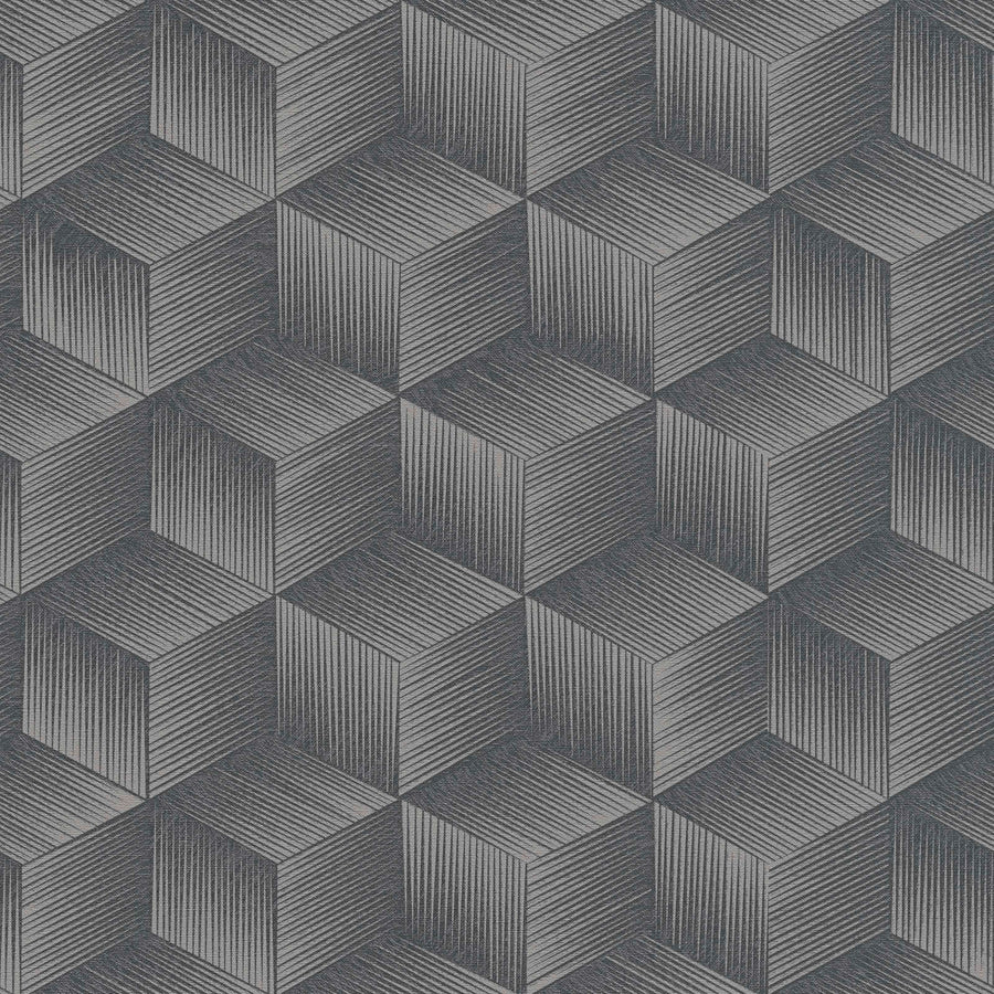 Ekoloģiskās tapetes ar 3D kvadrātveida rakstu: pelēkā, melnā, 385064 AS Creation
