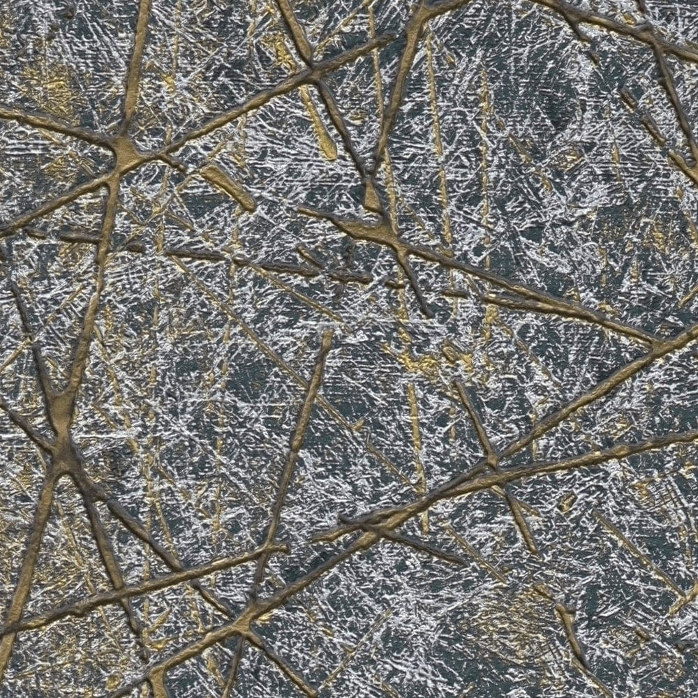 Tapetes ar abstraktu grafisku rakstu - melns, zelts, sudrabs, 1375136 AS Creation