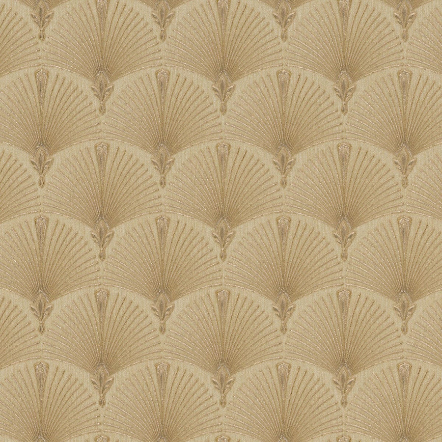Tapetes ar Art Deco ornamentu: pāvu spalva zeltā krāsā, 1034630 Erismann