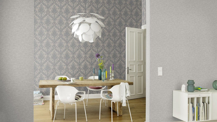 Tapetes ar klasisku ornamentu pelēkā krāsā - RASCH 1465304 RASCH