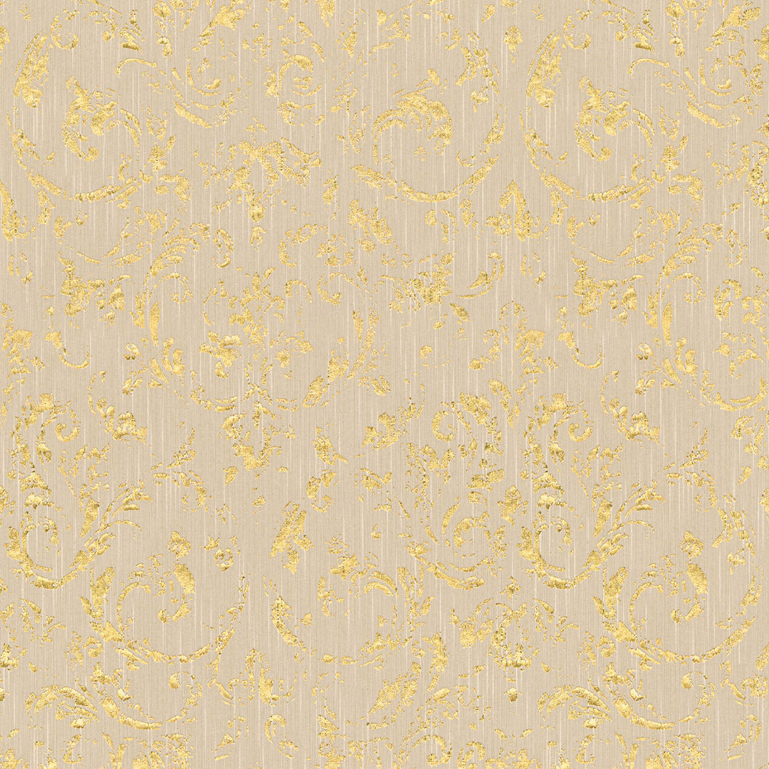Tapetes ar ornamentu ar metālisku efektu, bēša, zelta - 306602 AS Creation