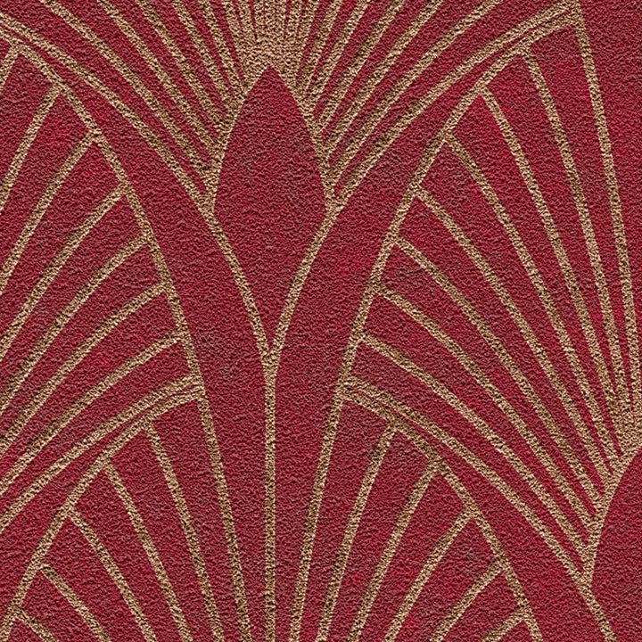 Art Deco tapetes ar zelta retro rakstu un fonu sarkanā krāsā AS 374274 AS Creation