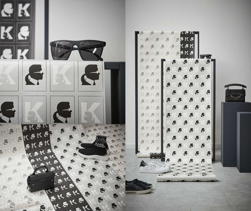 Karl LAGERFELD tapetes ar profila rakstu - pelēkas, baltas 378421 AS Creation