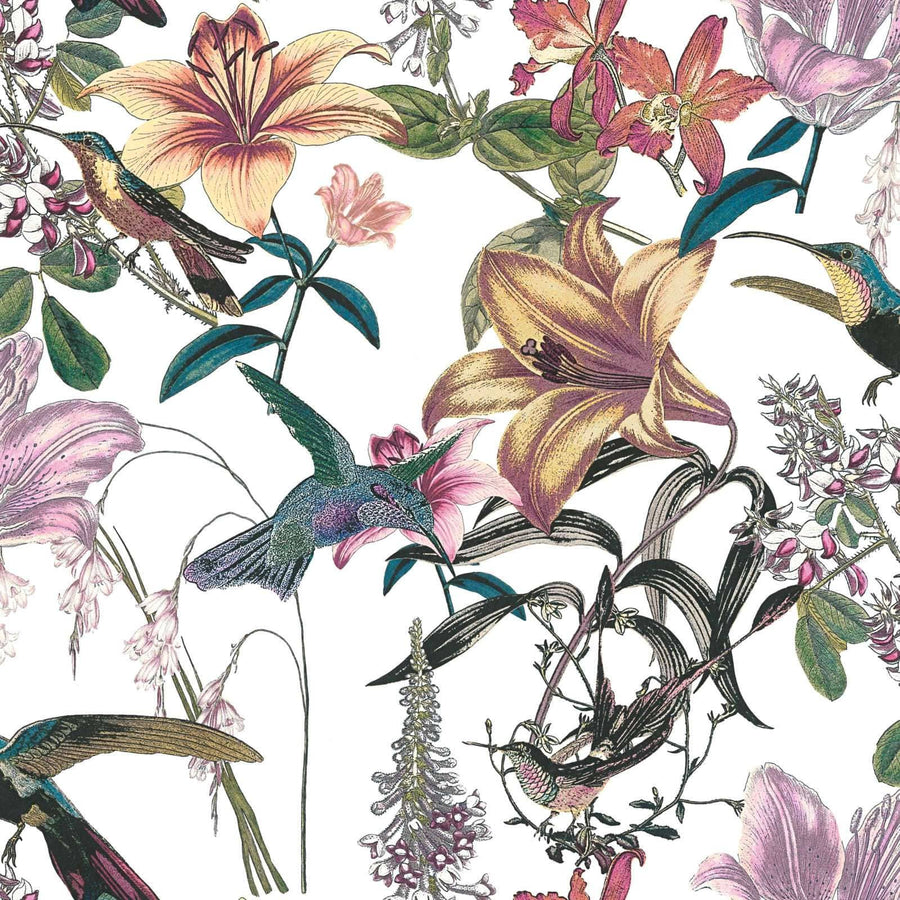 Krāsainas tapetes ar ziediem kolibri - zaļa, dzeltena AS 377011 AS Creation