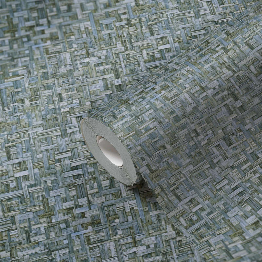 Zili zaļās tapetes ar pīta koka rakstu AS 377063 AS Creation