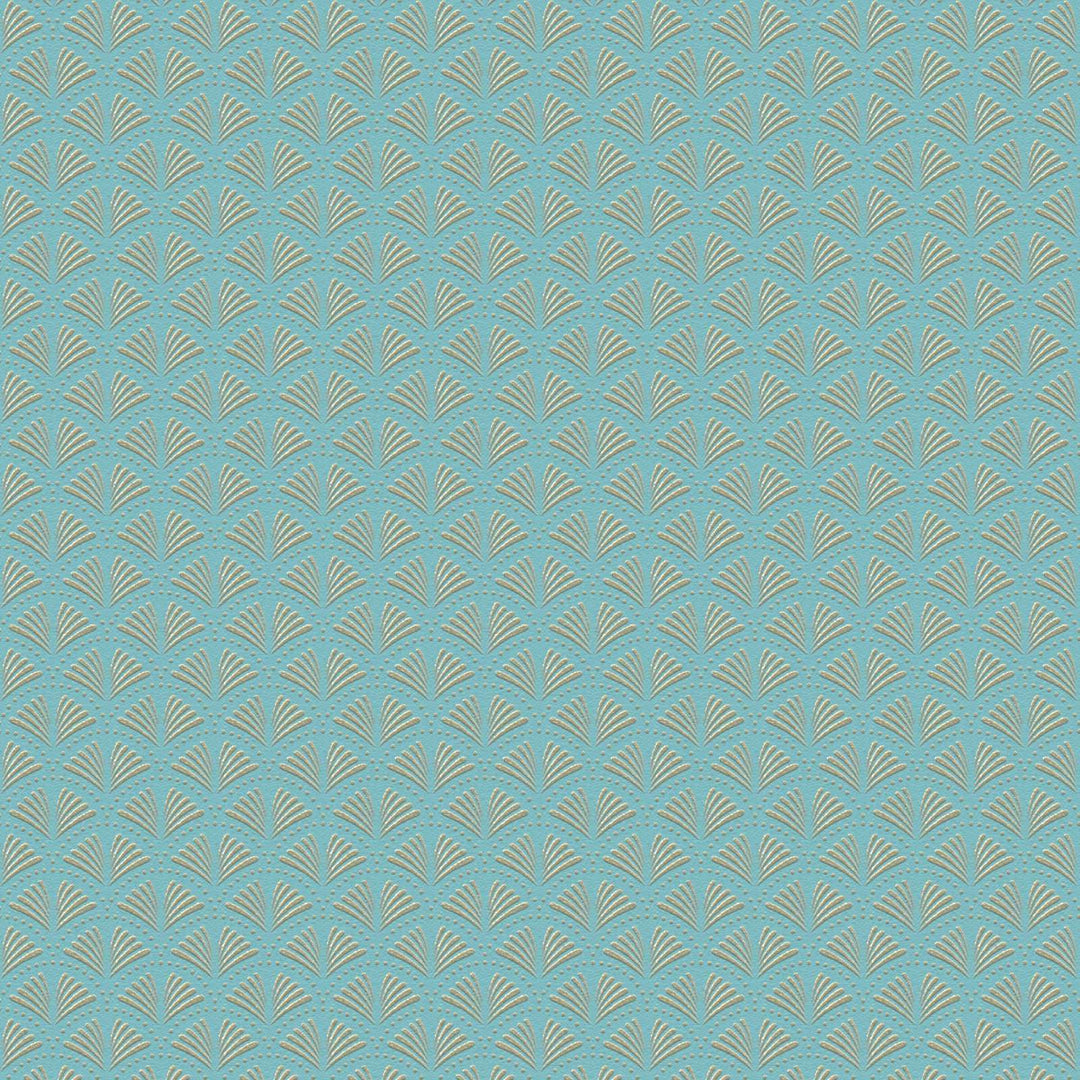 Tapetes tirkīzā krāsā ar zelta dekoru elegantā retro stilā, AS 379574 Tapetenshop.lv