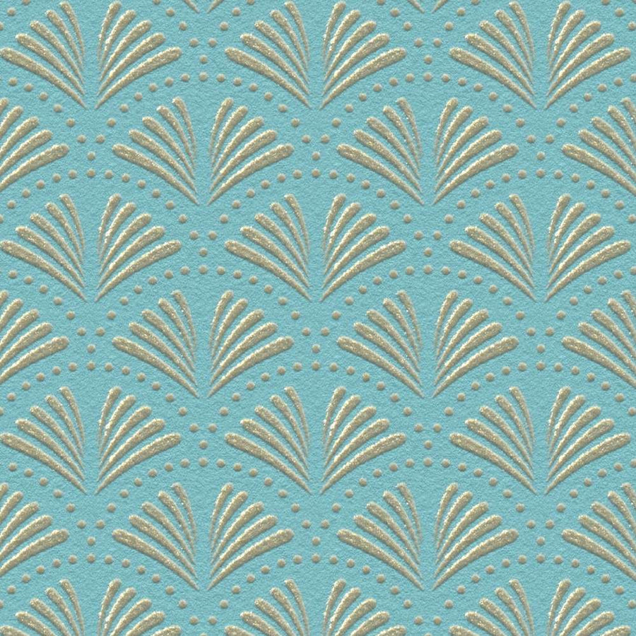 Tapetes tirkīzā krāsā ar zelta dekoru elegantā retro stilā, AS 379574 Tapetenshop.lv