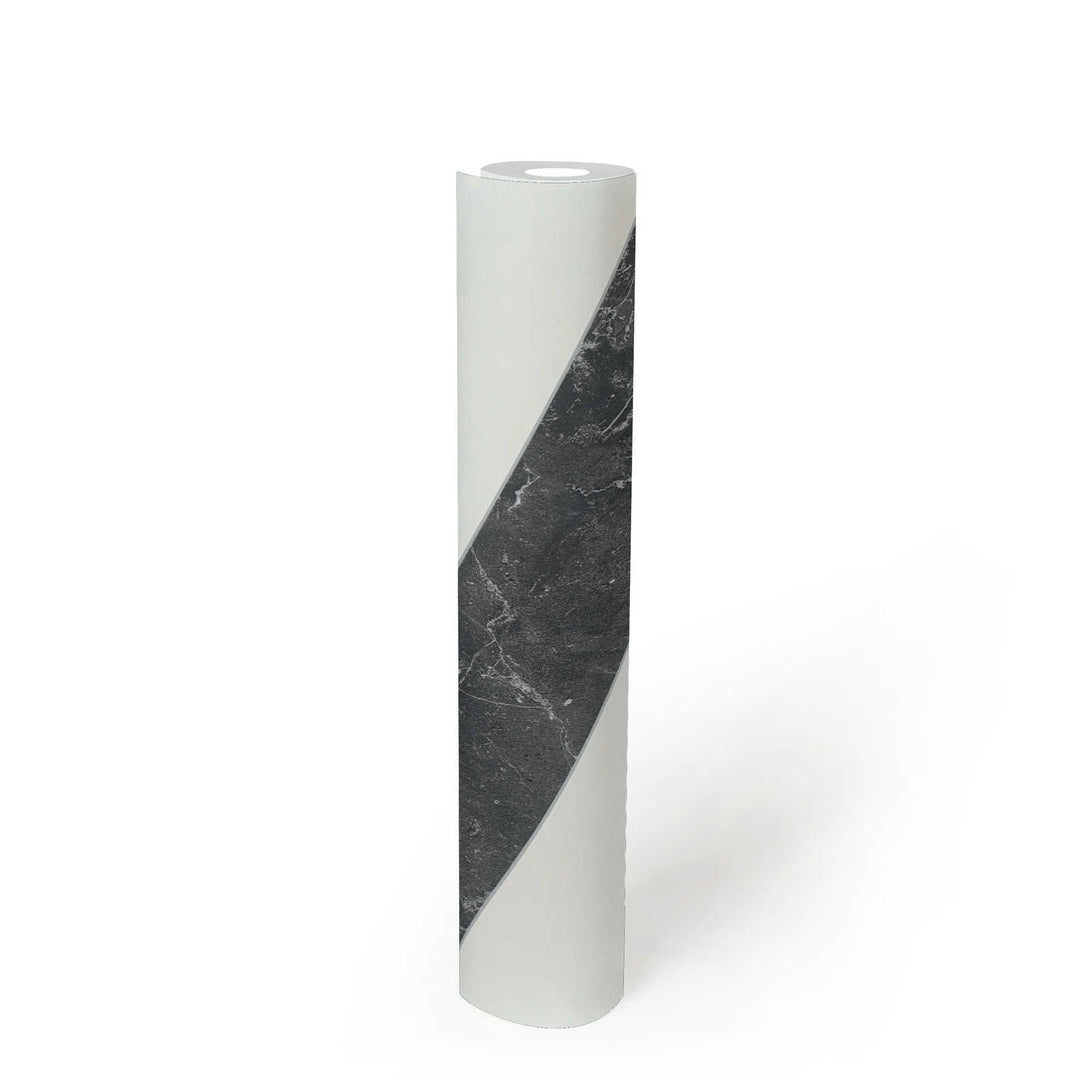 Tapetes ar diagonālam svītrām un marmora izskatu, melnbaltas AS 379921 Tapetenshop.lv