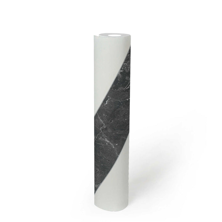 Tapetes ar diagonālam svītrām un marmora izskatu, melnbaltas AS 379921 Tapetenshop.lv