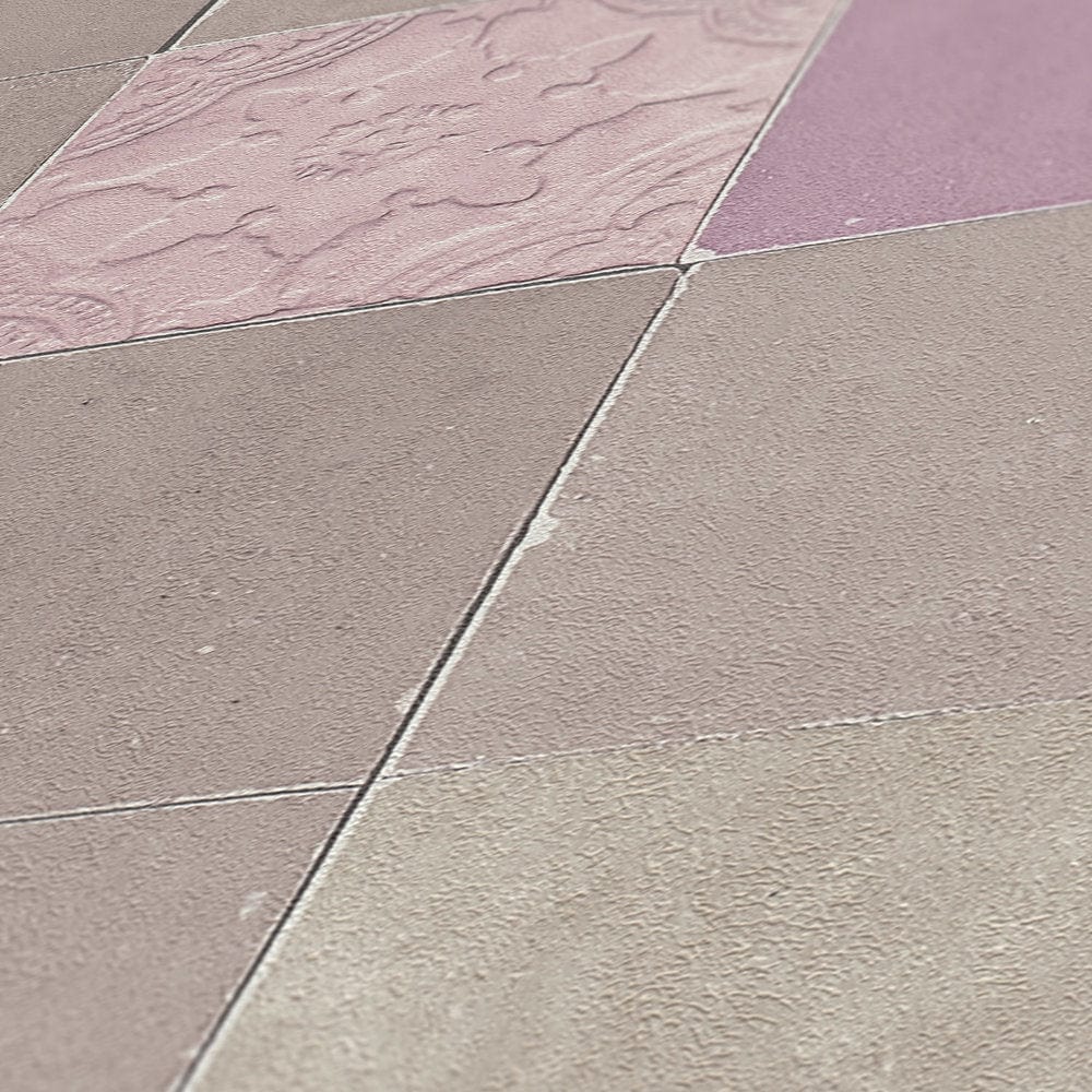 Tapetes ar dekoratīvām flīzēm, mozaīka – pelēka, violeta AS 374062 AS Creation