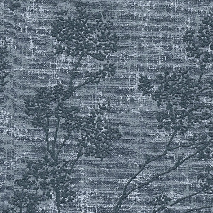 Tapetes ar lapu rakstu, lina faktūra - zilā krāsā AS 373974 AS Creation