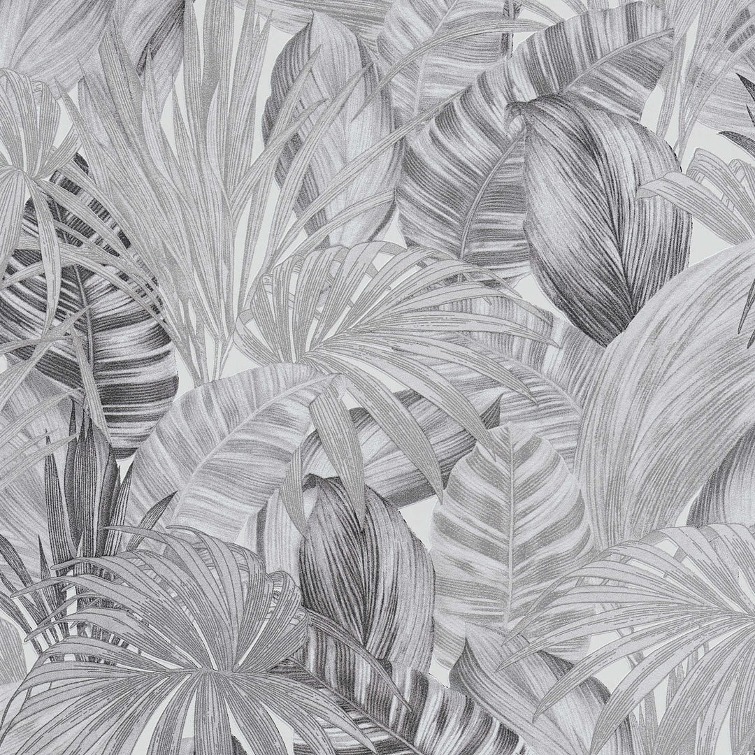 Tapetes ar lapu motīvu zīmēšanas stilā - melnā, baltā, pelēkā krāsā AS Creation