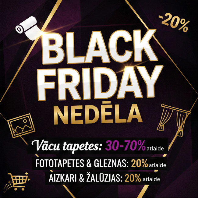 Melnas Piektdienas izpārdošana: tapetes, fototapetes, aizkari, gleznas, žalūzijas