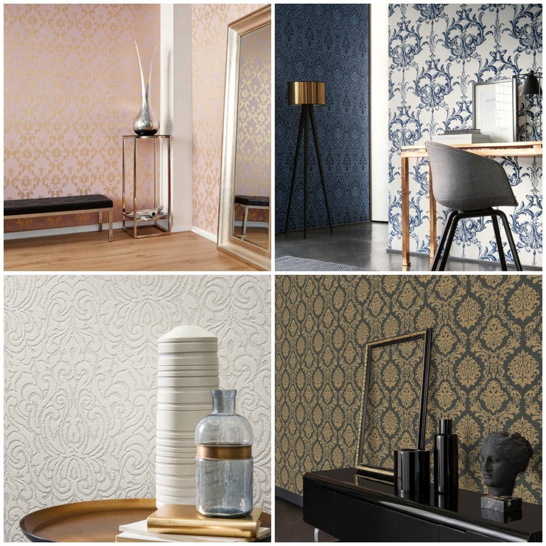 Tapetes ar Damaskas rakstu – istabas interjerā - dažādas krāsas un raksti