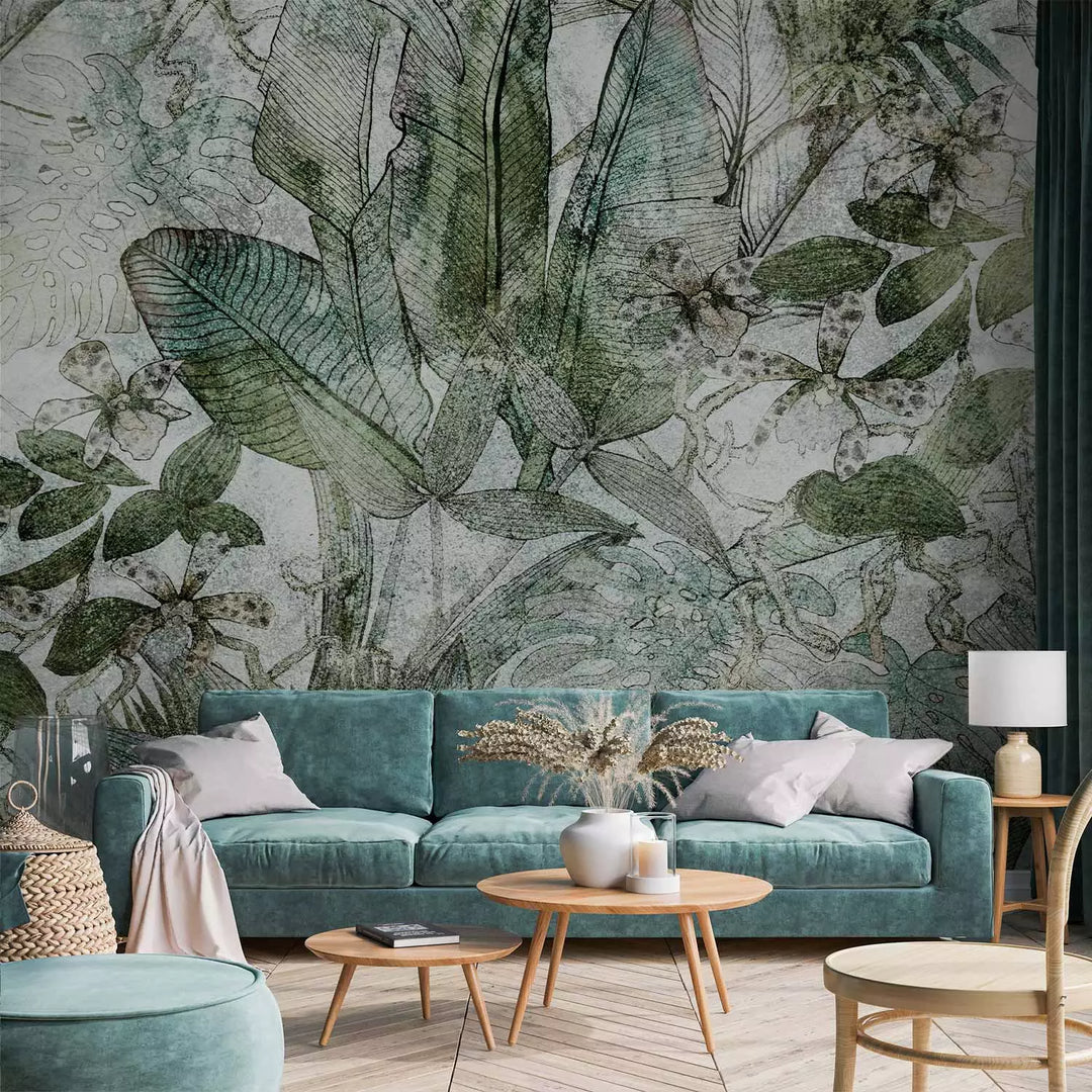 Wall Murals with green leaves - Light dew, 135350