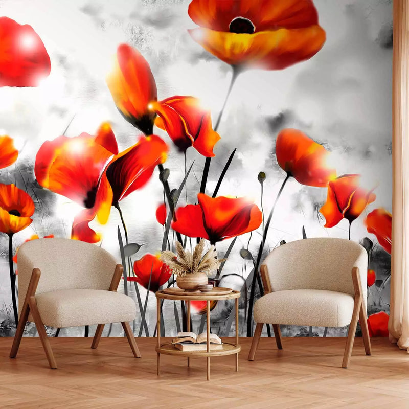 Wall Murals with red poppies - destruction, 60404