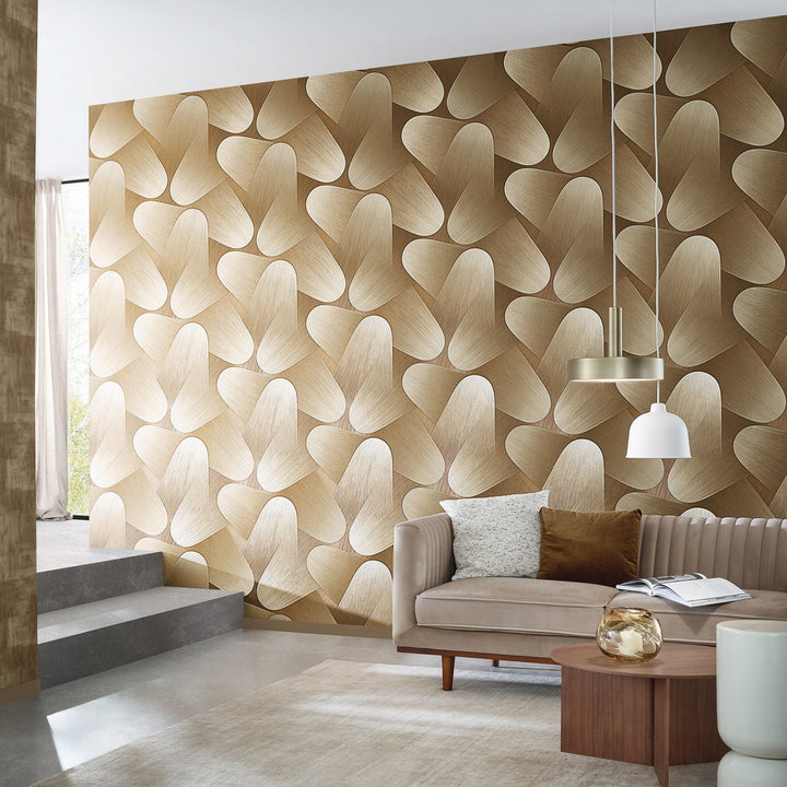 Lenkti 3D tapetai aukso spalvos - 3763632