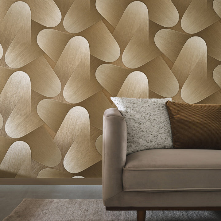 Lenkti 3D tapetai aukso spalvos - 3763632